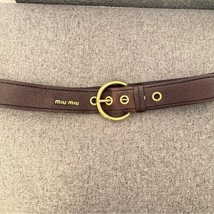 Miu Miu Dark Brown Leather Belt with Gold Hardware